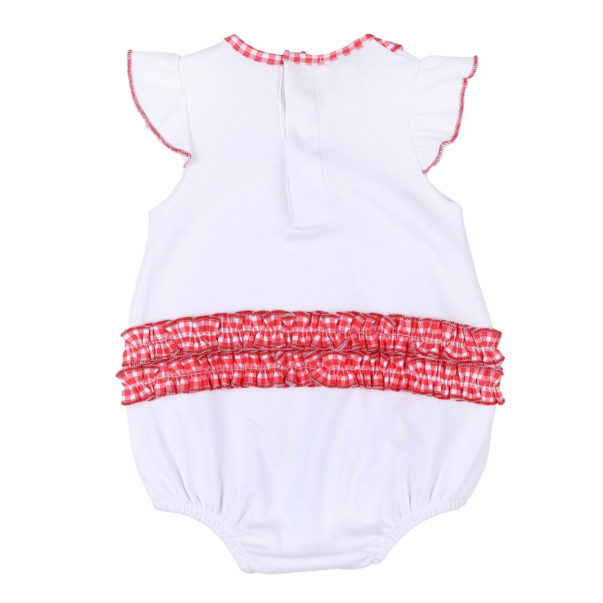 Magnolia Baby Bulldog Football Red Emb Ruffle Flutters Bubble