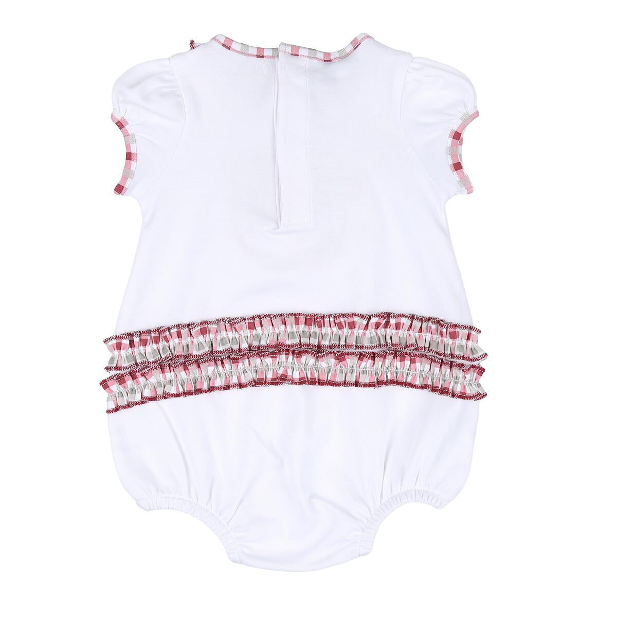 Magnolia Baby Elephant Football Applique Red Girl Ruffle S/S Bubble