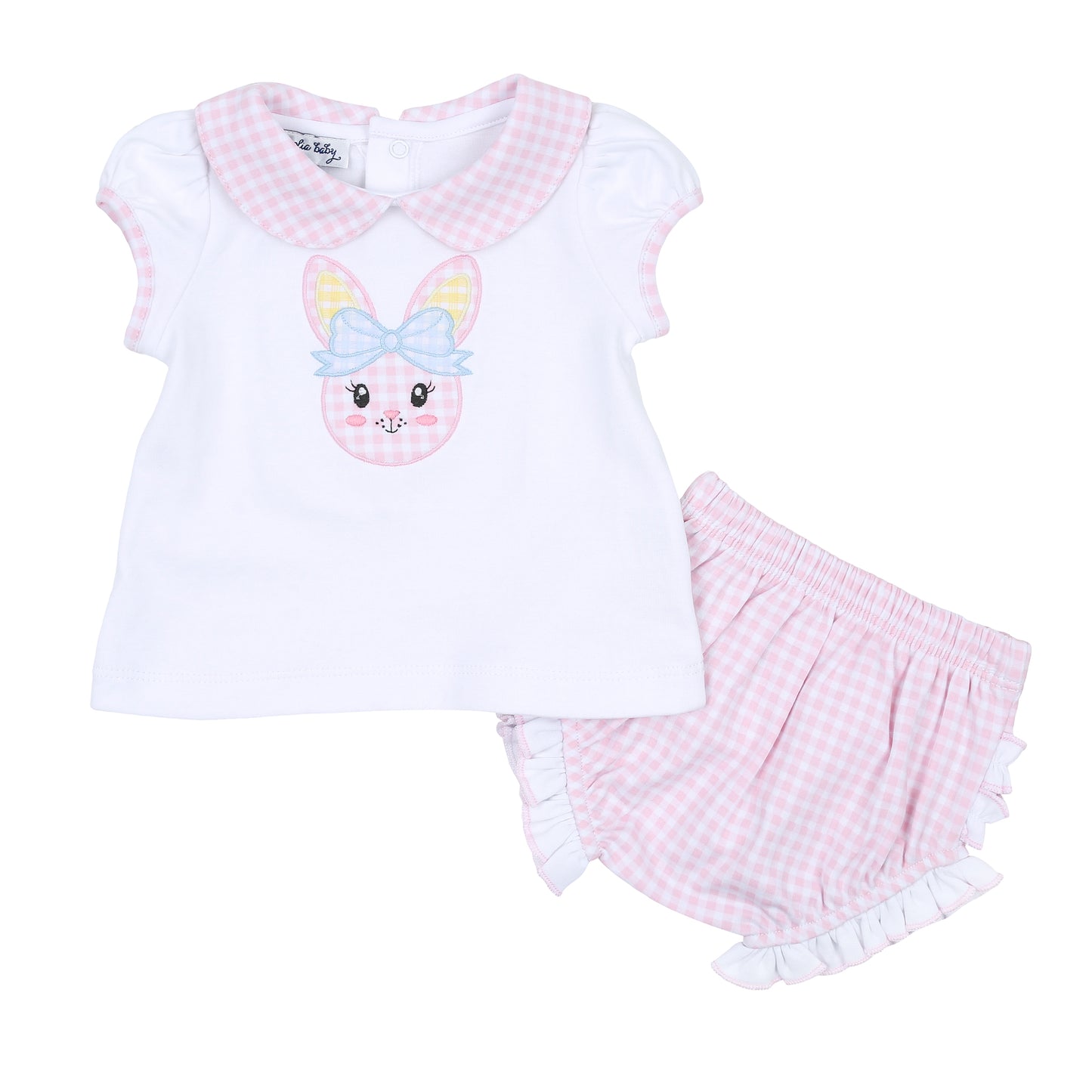 Magnoila Baby Lil' Bunny Applique Collared Ruffle Diaper Cover Set - Pink
