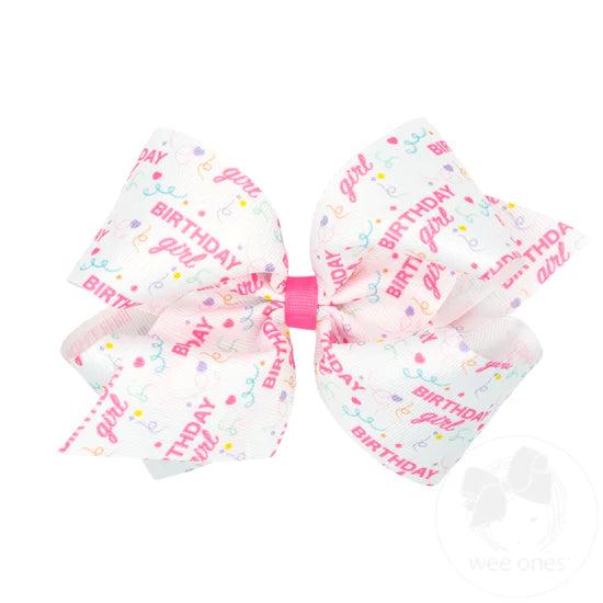 Wee Ones King Festive Birthday Girl Printed Grosgrain Hair Bow