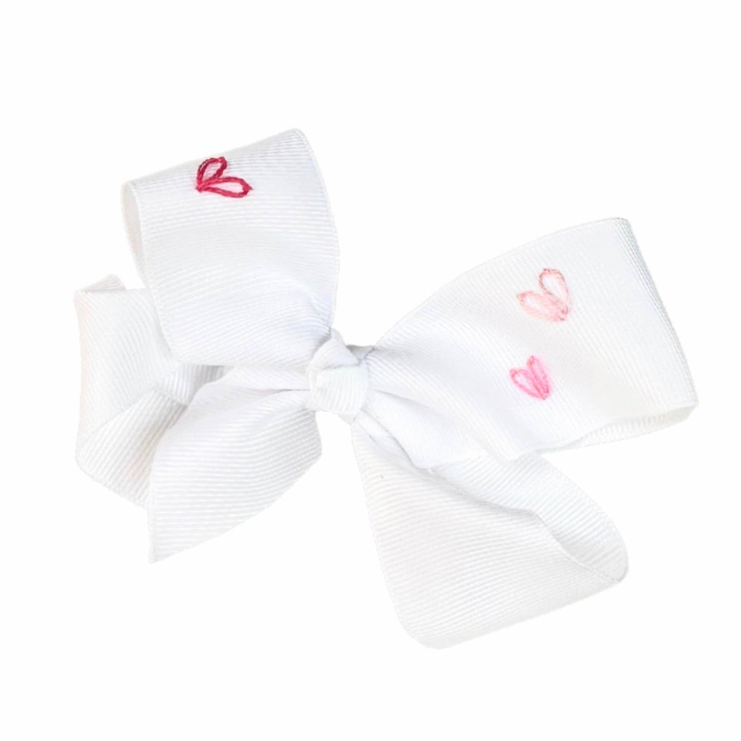 Hand-Embroidered Heart Hair Bow Collection: Pink