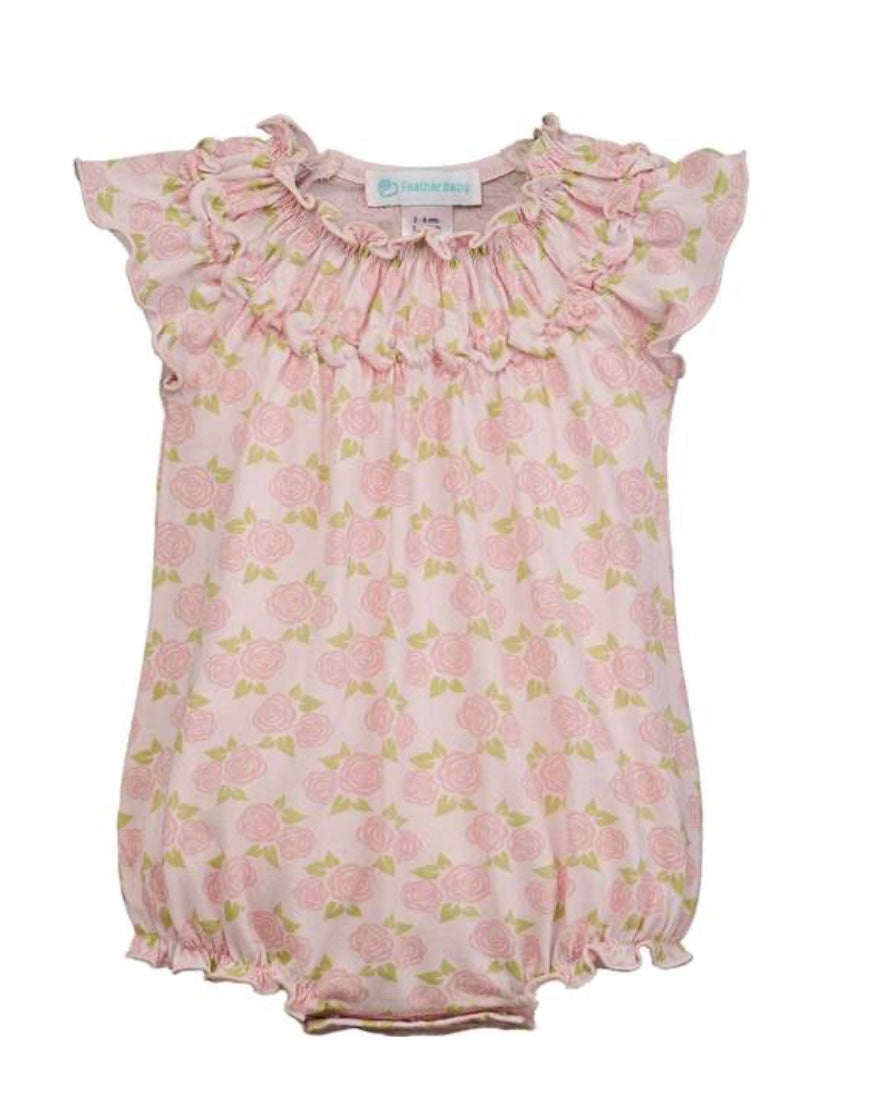 Feather Baby Angel Sleeve Romper Pink Roses