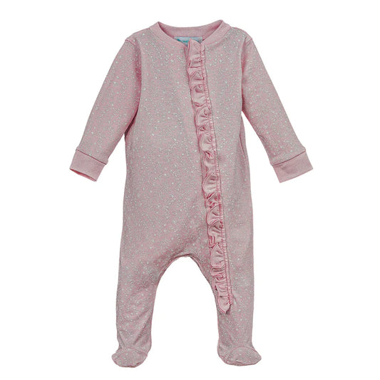 Feather Baby Zipper Footie w/Ruffle - Maeve on Orchid Pink