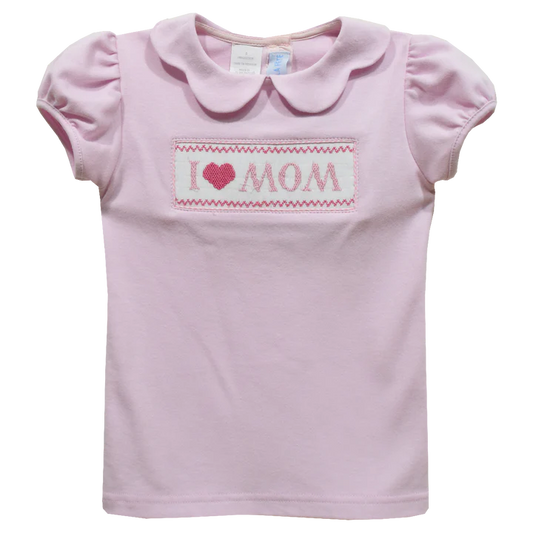 Viva La Fete I Love MOM Smocked Pink Knit Puff Sleeve