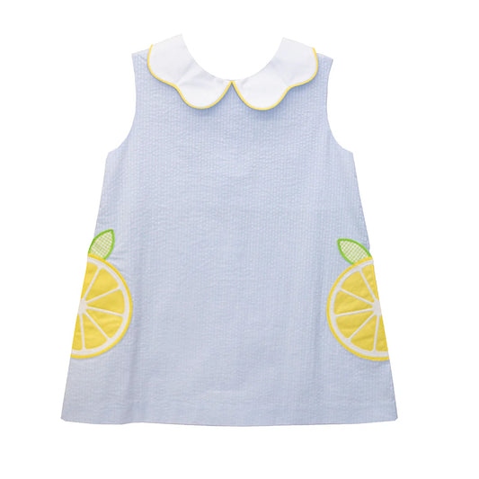 Zuccini Kids Lemon Bryar Dress Light Blue Seersucker