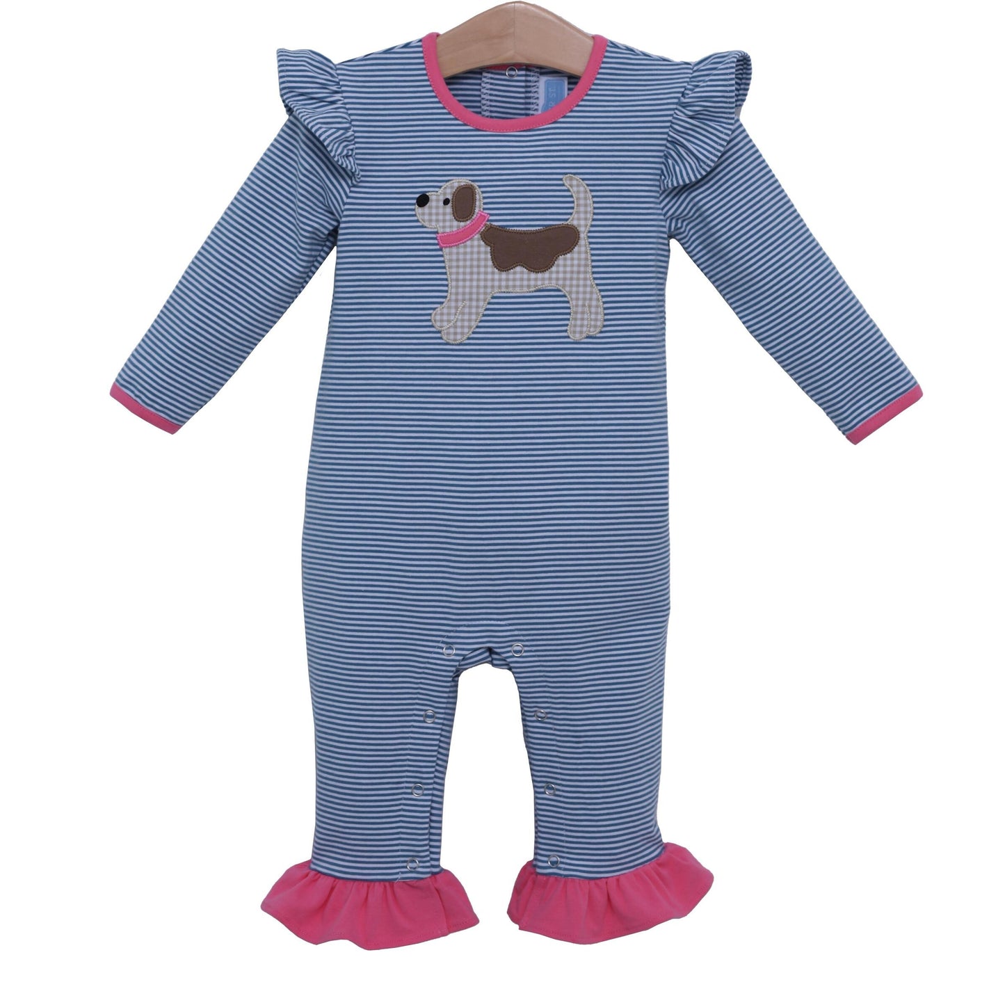 Trotter Street Girls Dog Applique Ruffle Romper