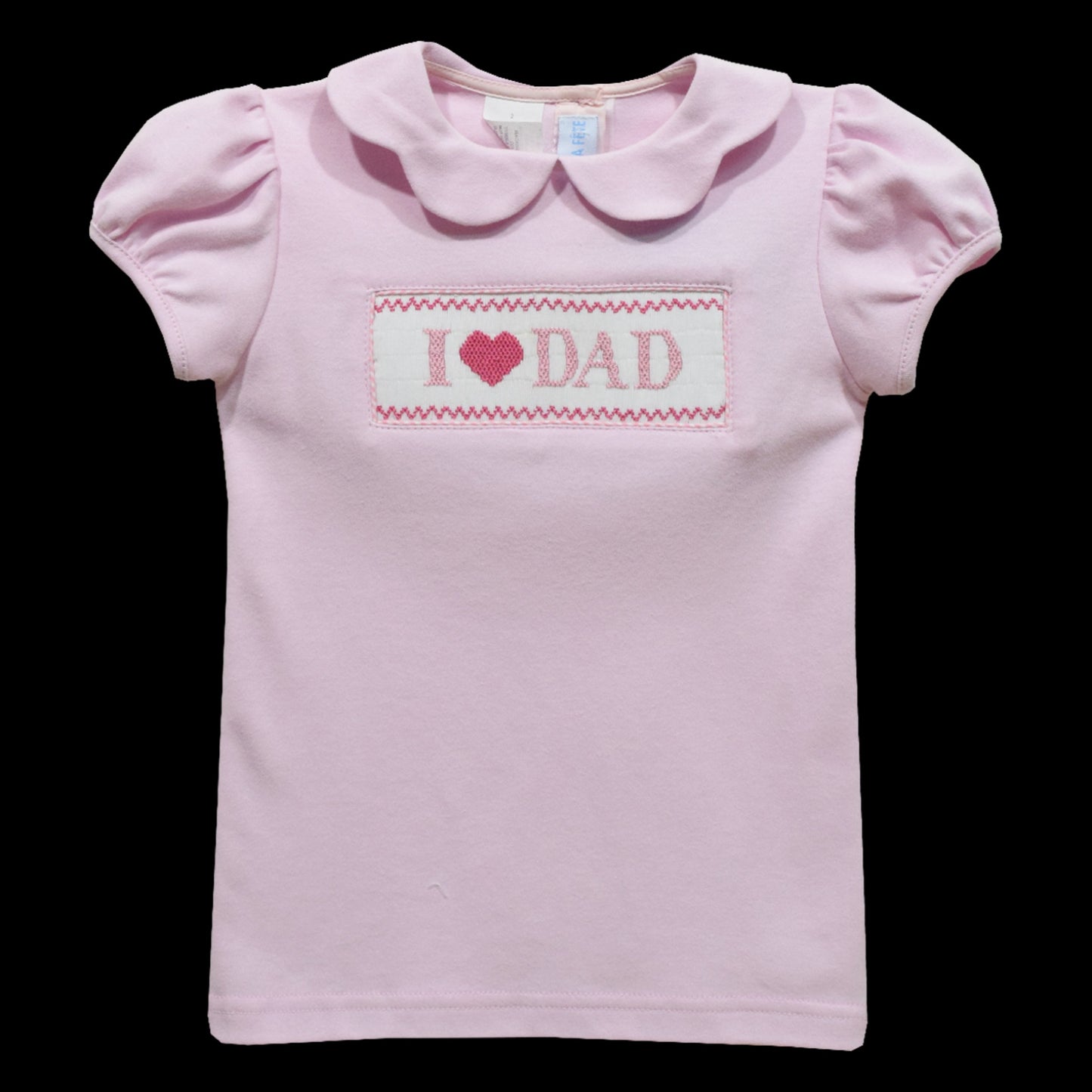 Viva La Fete I Love Dad Smocked Pink Knit Puff Sleeve