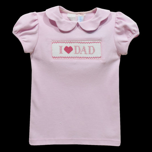 Viva La Fete I Love Dad Smocked Pink Knit Puff Sleeve