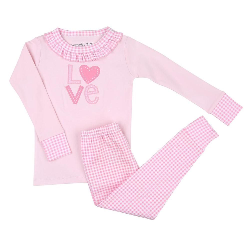 Magnolia Baby Love Applique Ruffle LS Pajamas