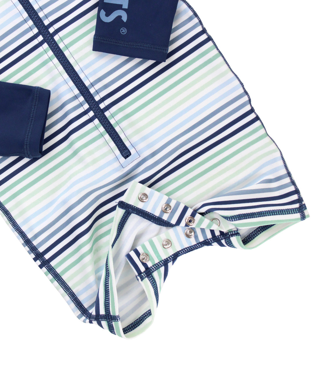 RuffleButts - Coastal Stripes Long Sleeve One Piece Rash Guard