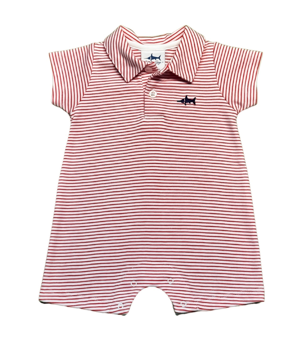 Saltwater Boys Signature Polo Short Romper - Red Stripe
