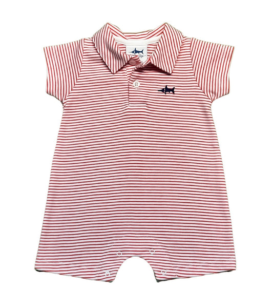Saltwater Boys Signature Polo Short Romper - Red Stripe