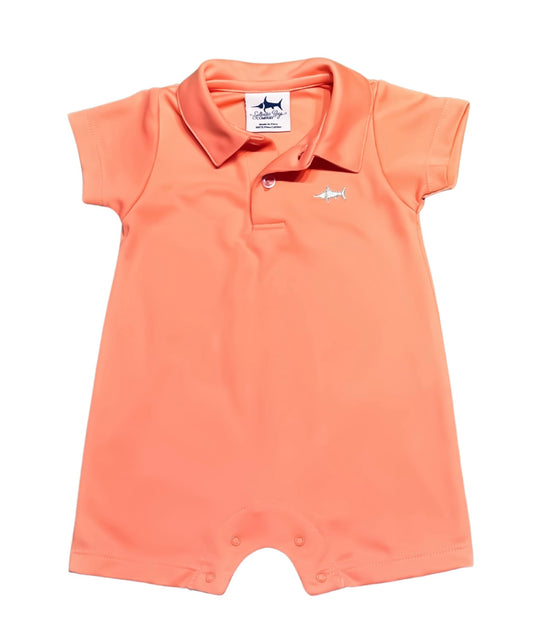 Saltwater Boys Signature Polo Short Romper - Coral