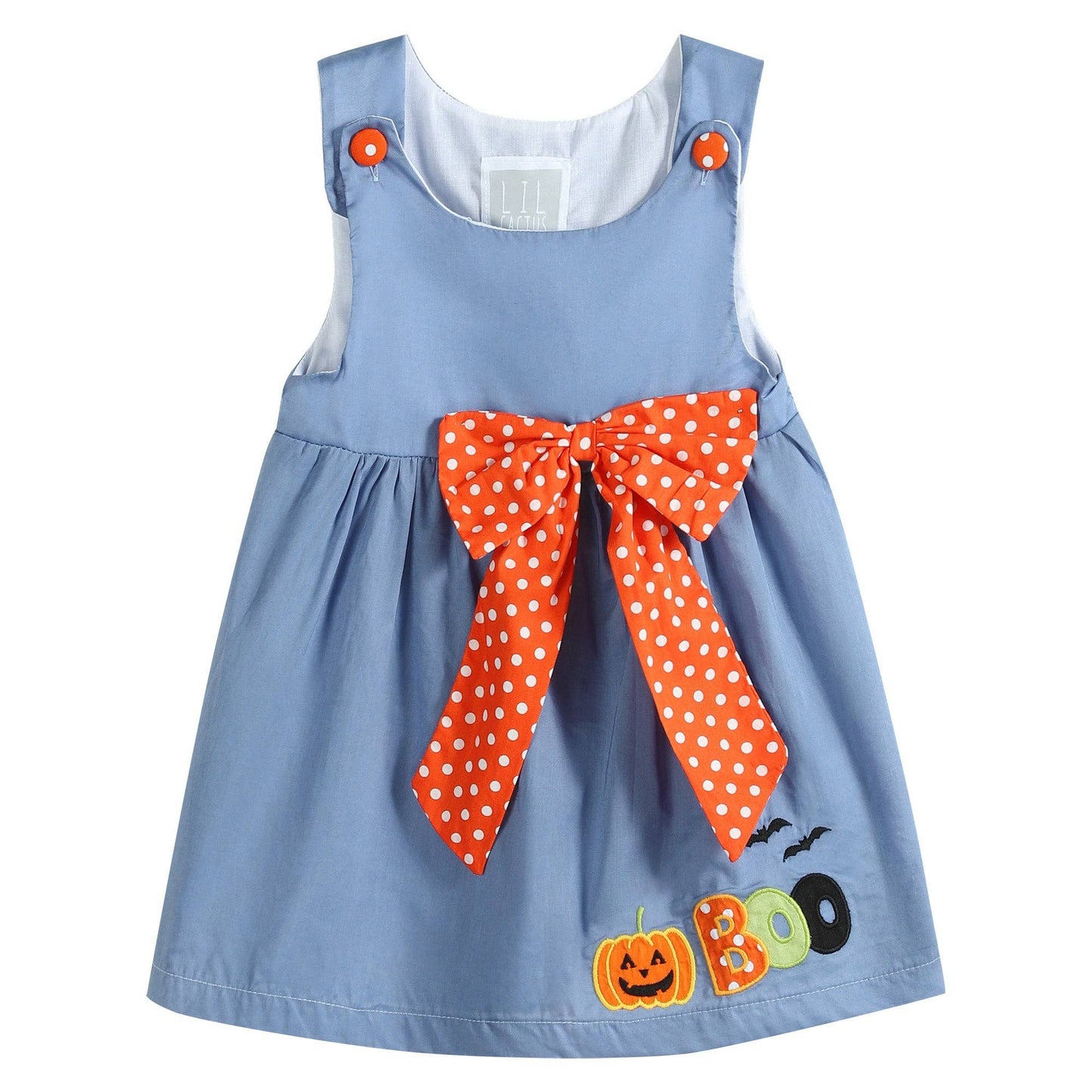 Lil Cactus Denim Blue Halloween Boo Dress with Big Bow