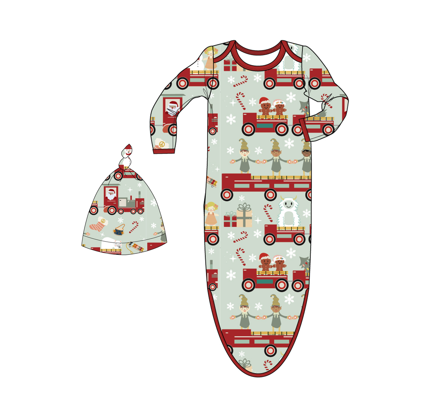 Emerson - Christmas Train Bamboo Gown/Hat