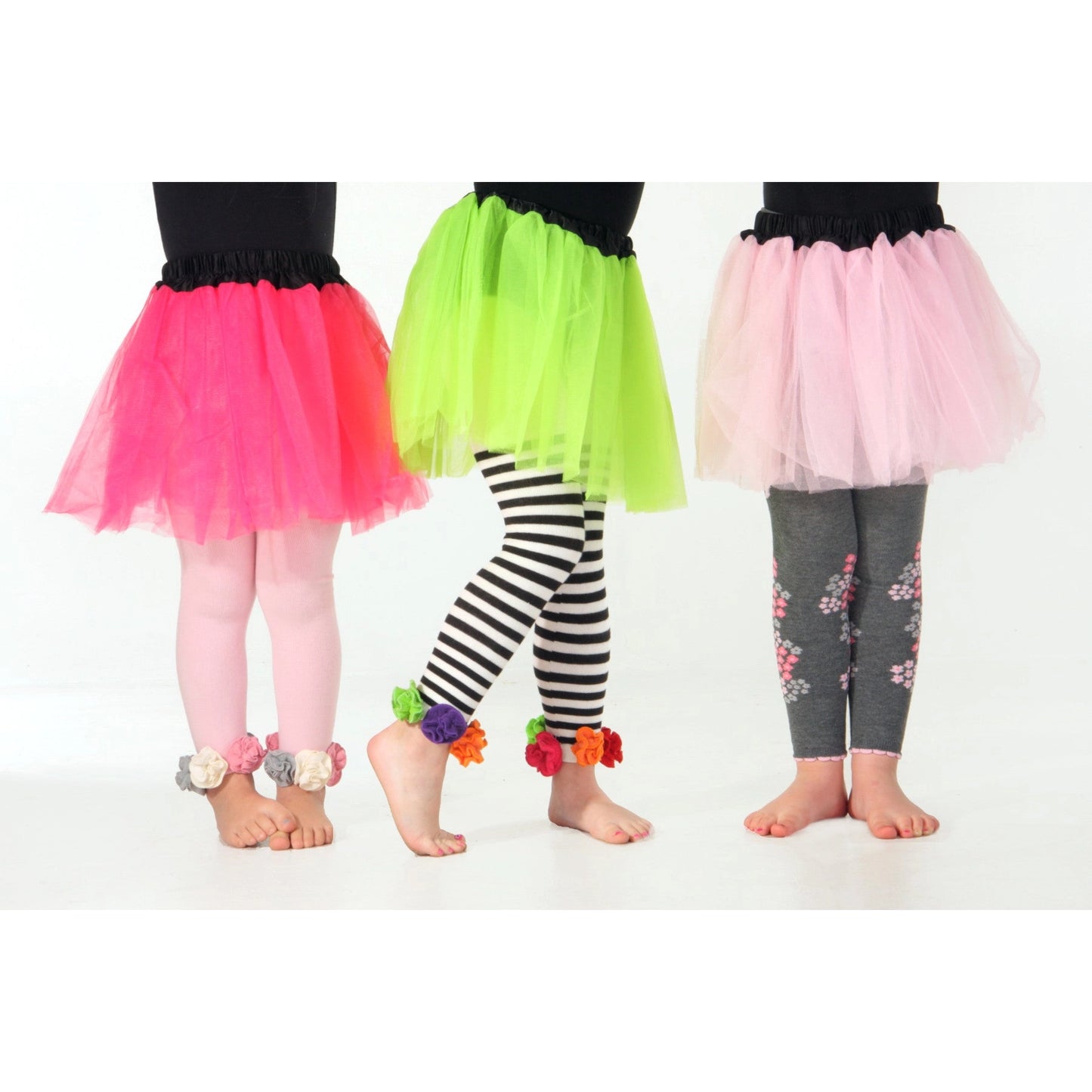 Striped Leggings w/Fleece Flowers