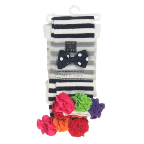 Striped Leggings w/Fleece Flowers