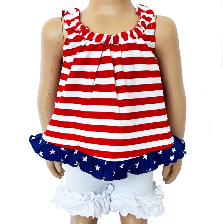 AnnLoren 4th of July Ruffle Swing Tank Top