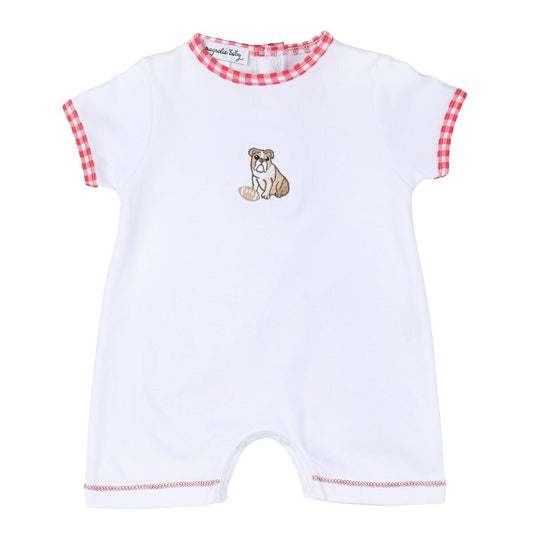 Magnolia Baby Bulldog Football Red Emb Short Playsuit