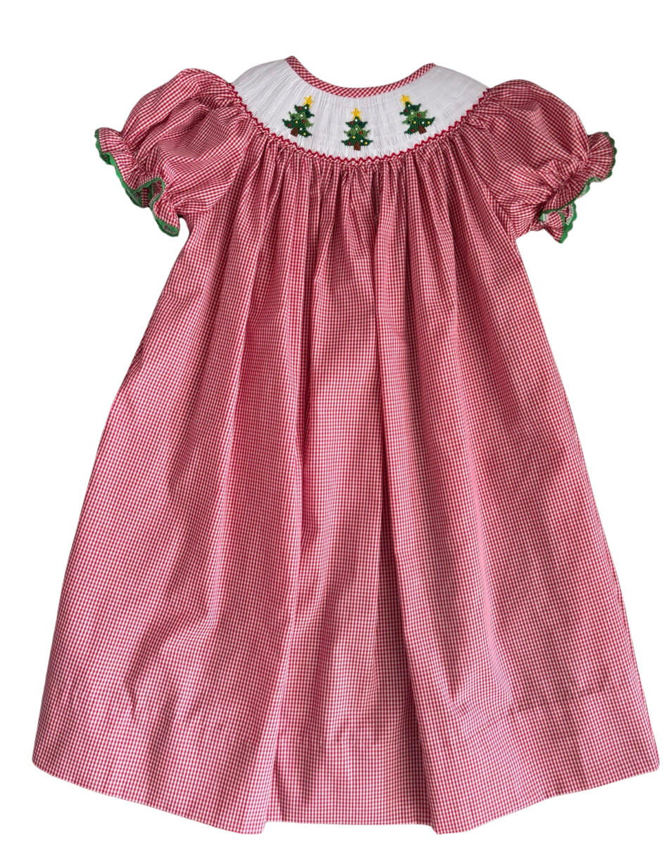 City Beautiful Smocked Christmas Tree Bishop Dress