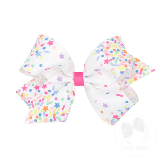 Wee Ones Medium Colorful Birthday Themed Confetti Patterned Grosgrain Girls Hair Bows