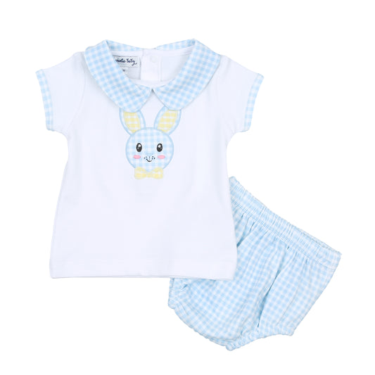 Magnoila Baby Lil' Bunny Applique Collared Ruffle Diaper Cover Set - Blue