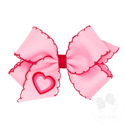 Wee Ones Medium Heart Embroidered Hair Bow