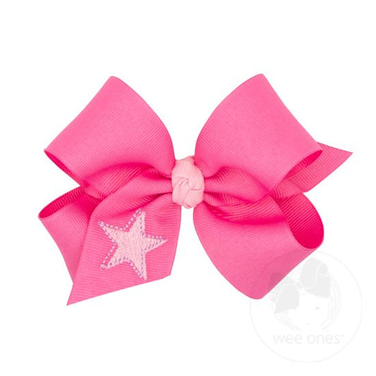 Wee Ones Medium Star Embroidered - Hot Pink