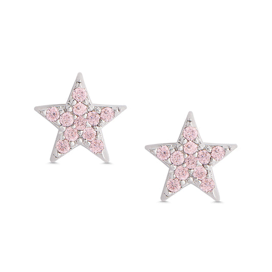 Lily Nily Pink CZ Star Stud Earrings - SS