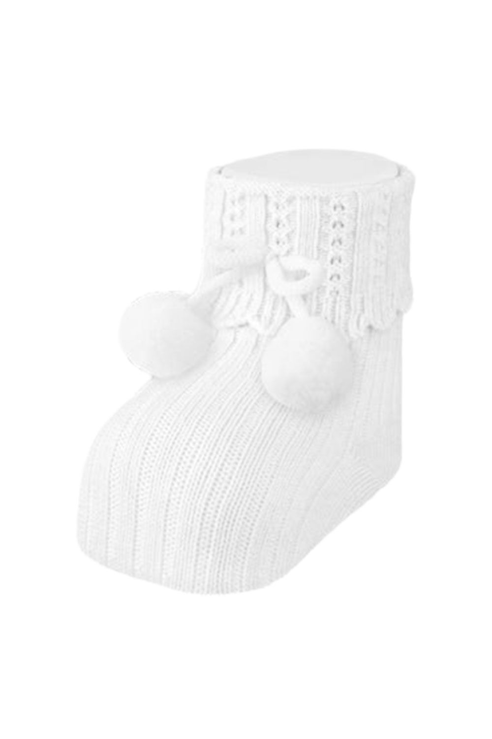 Carlomagno Newborn Pompom Cotton Socks - White