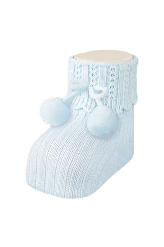 Carlomagno Newborn Pompom Cotton Socks - Sky Blue