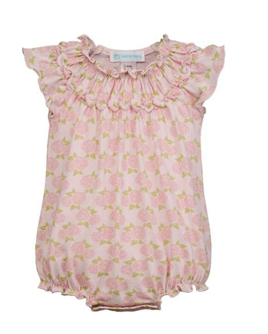 Feather Baby Angel Sleeve Romper Pink Roses