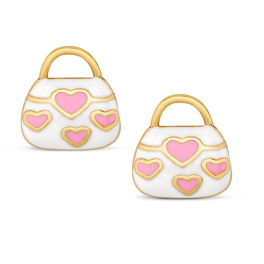 Lily Nily Pink Hearts Handbag Stud Earrings