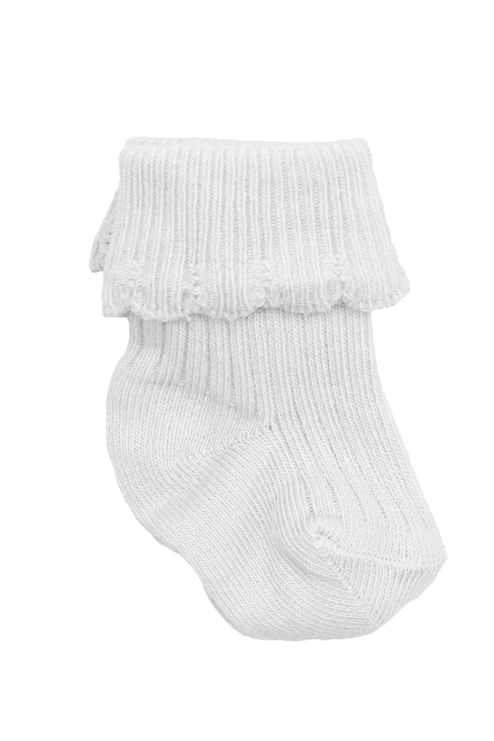 Carlomagno Folded Cuff Newborn Scottish Yarn Socks - White