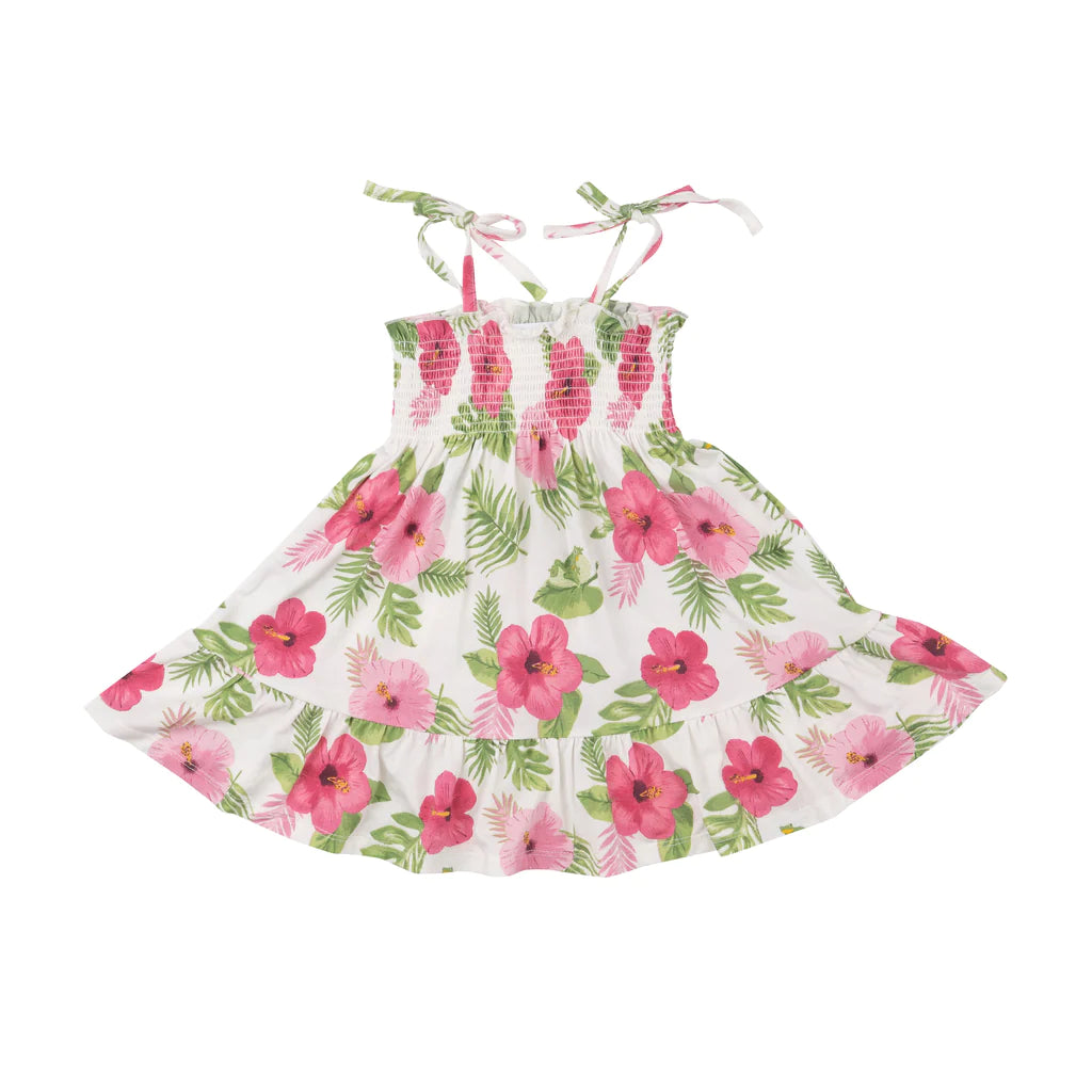 Angel Dear Tie Strap Smocked Dress - Hibiscus