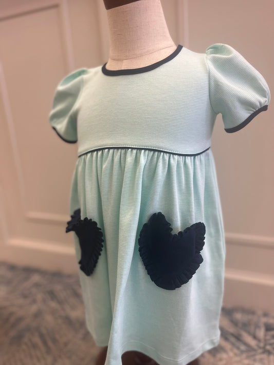 Squiggles Teal Hearts Popover Dress
