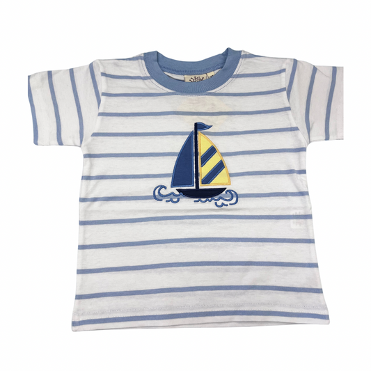 Luigi Sailboat waves White Sky  blue Stripe Shirt