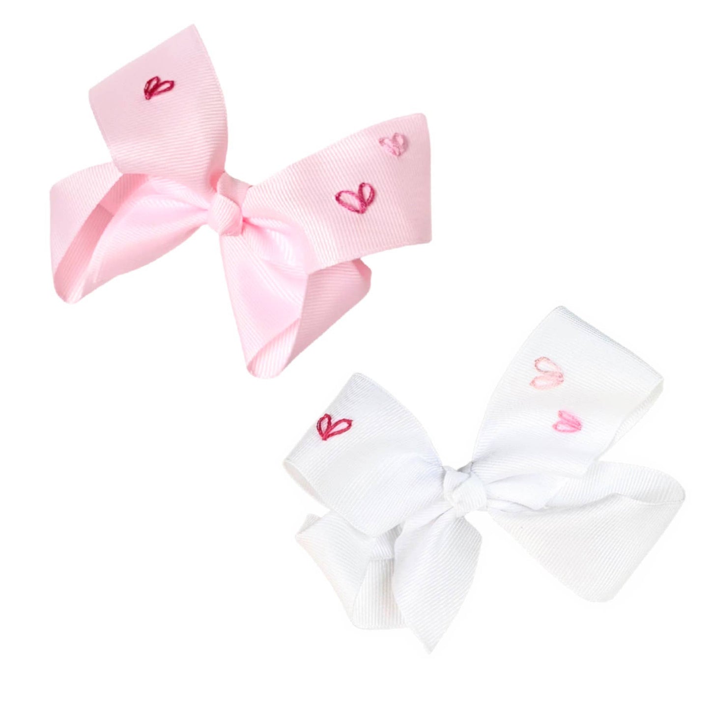Hand-Embroidered Heart Hair Bow Collection: Pink