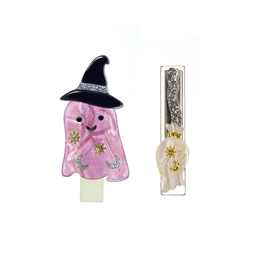 Lilies & Roses Pink Ghost & Broom Pearlized Clip