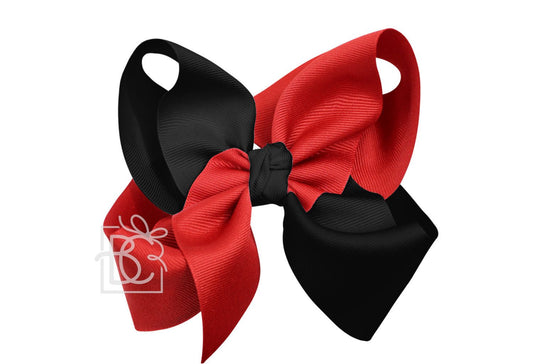 Criss-Crossed Jumbo Two-Color School Bow on Clip - Red/Black