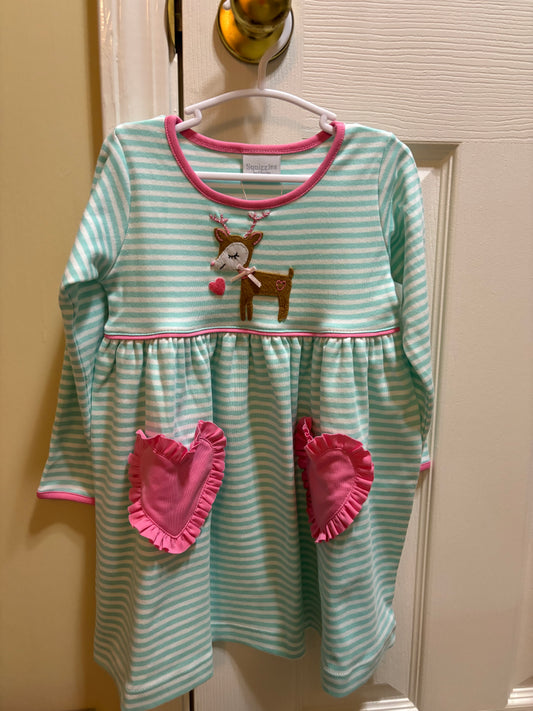 Squiggles Mint/Pink Reindeer Dress