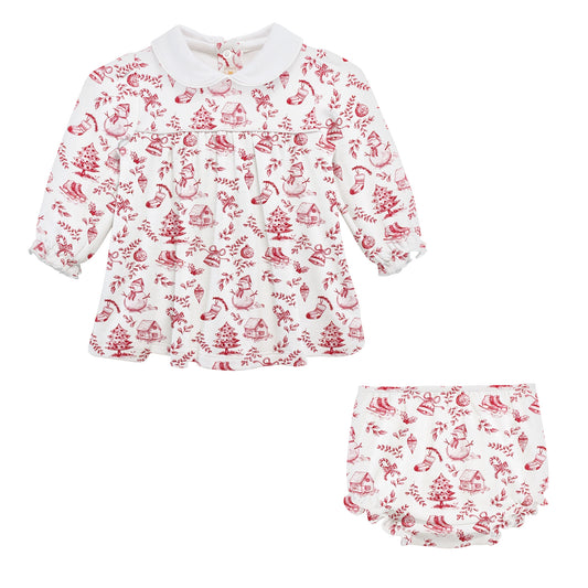 Baby Club Chic Christmas Toile Printed Dress w/ Collar