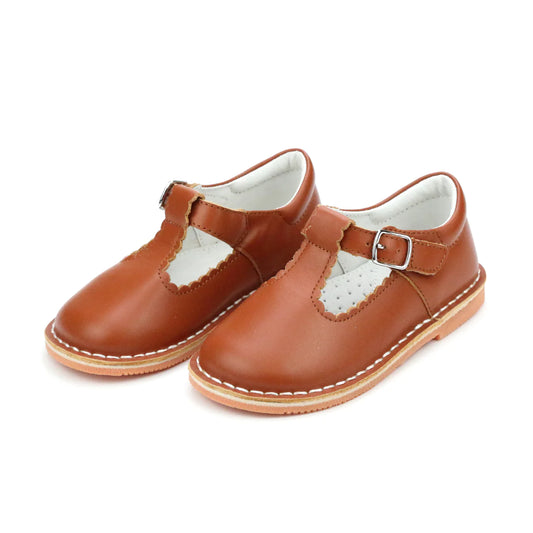L'amour Selina Scalloped T-Strap Mary Jane - Cognac