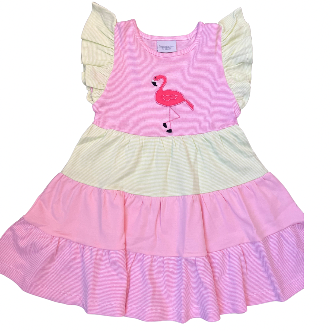 Squiggles by Charlie Flamingo Tiered Dress