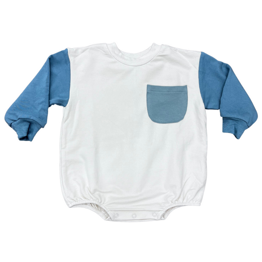 BabySprouts Baby Colorblock Romper in Stone Blue