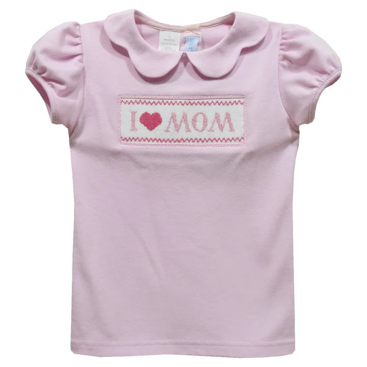 Viva La Fete I Love MOM Smocked Pink Knit Puff Sleeve