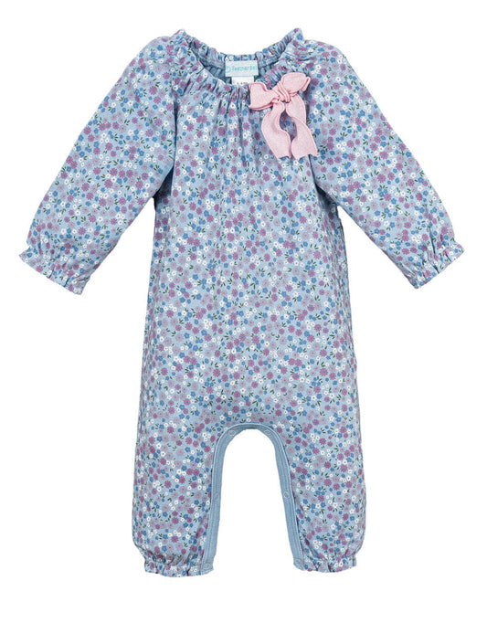 Feather Baby Bow Romper - Liliana on Sky Blue