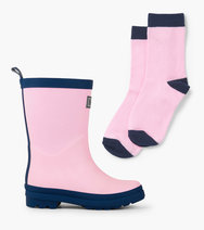 Hatley Pink & Navy Matte Rain Boots w/Matching Socks