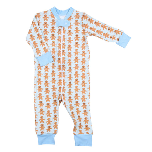 Magnolia Baby Gingerbread Kisses Zipped Pajamas Blue