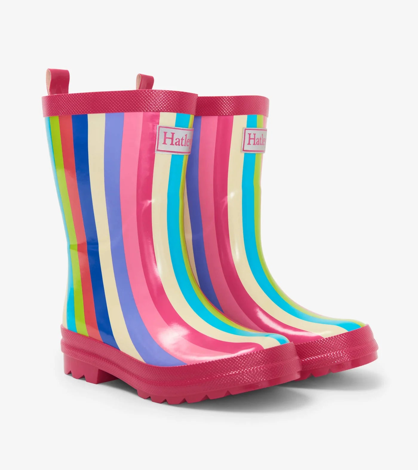 Hatley Rainbow Stripes Shiny Rain Boots w/Matching Socks